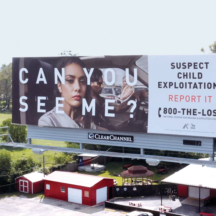 A billboard of A21's awareness campaign, Can You See Me? 