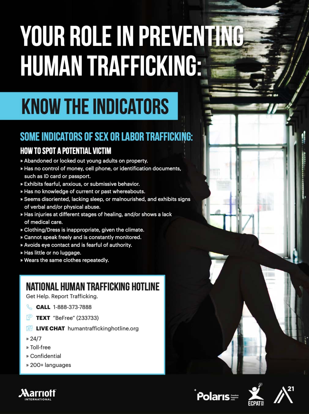 human trafficking: know the indicators, see the signs poster