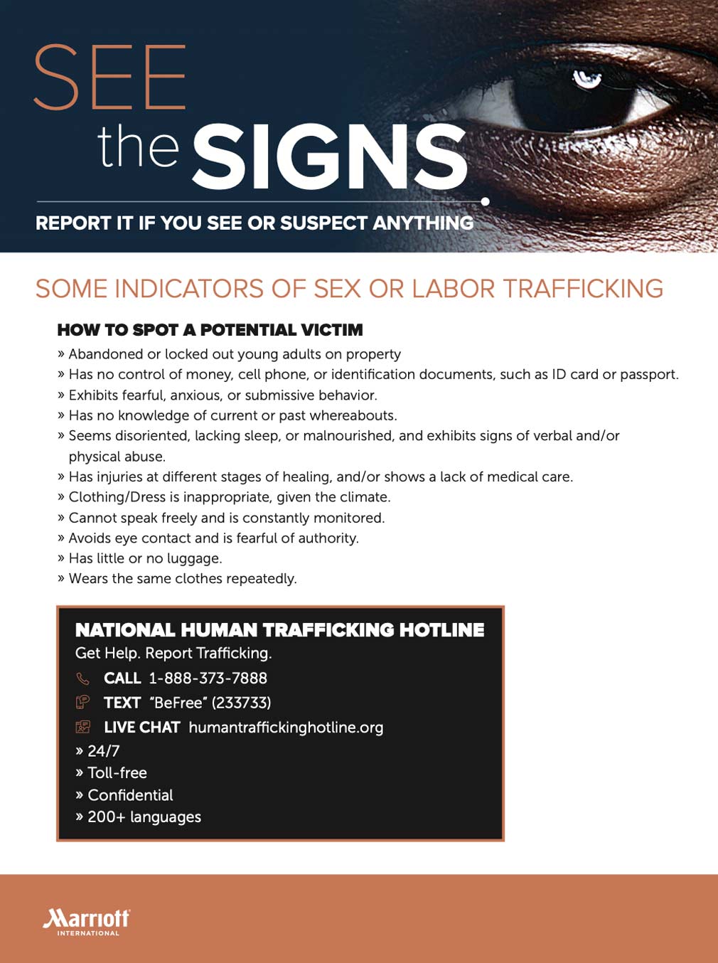 human trafficking: know the indicators, see the signs poster